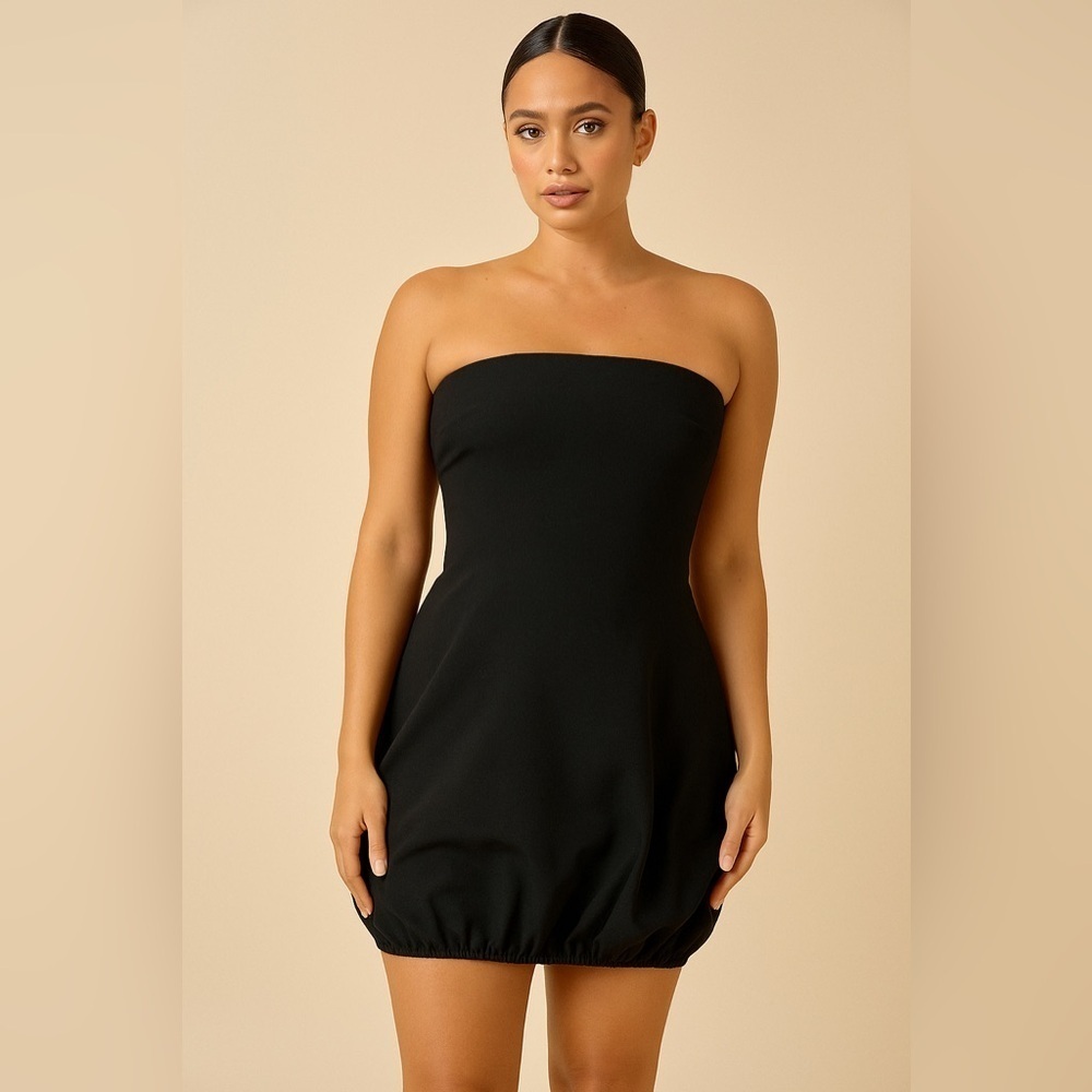 Classic Black Strapless Bubble Hem Mini Dress New